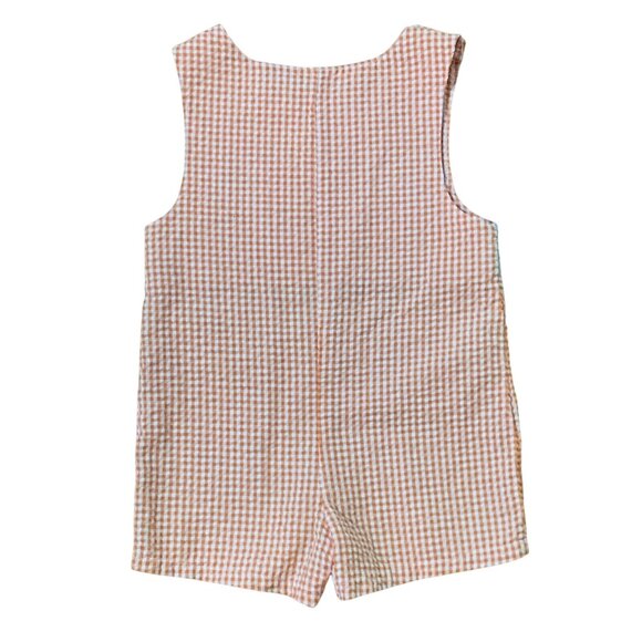 Vintage Dinosaur Orange Gingham Shorts Romper Jumper Checkered Baby Crew 24 M - Picture 2 of 13